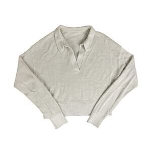Lululemon Collared Merino Wool Blend Cropped Pullover Sweater Heathered Bone S